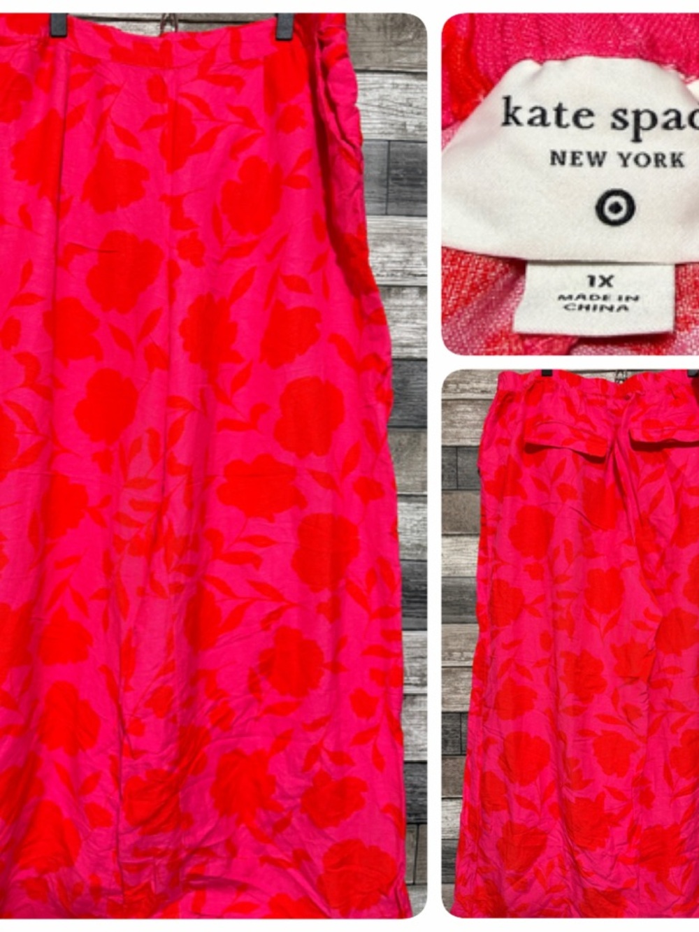Kate Spade X Target Floral Wide Leg Linen Rayon Pants Women’s 1X Pink Inseam 31